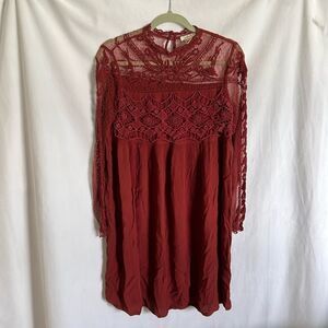 Sundance red/ Brown crochet and lace detailed dress size 8